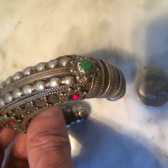 Antique tribal Etruscan Bedouin afghan Moroccan belly dance sterling bracelet - Picture 3 of 8